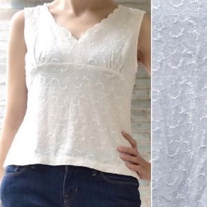 Vintage Talbots Top 90s Ivory White Floral Embroidered V-neck Pima Cotton M